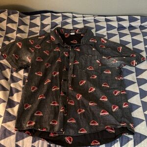 Trendy Black and Red Jurassic Park Patterned Men's Casual Shirt